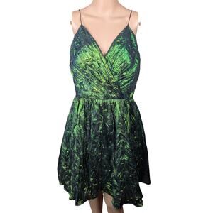 Aidan Mattox Green Metallic Crinkle Wicked Fit & Flare Cocktail Party Dress SZ 8